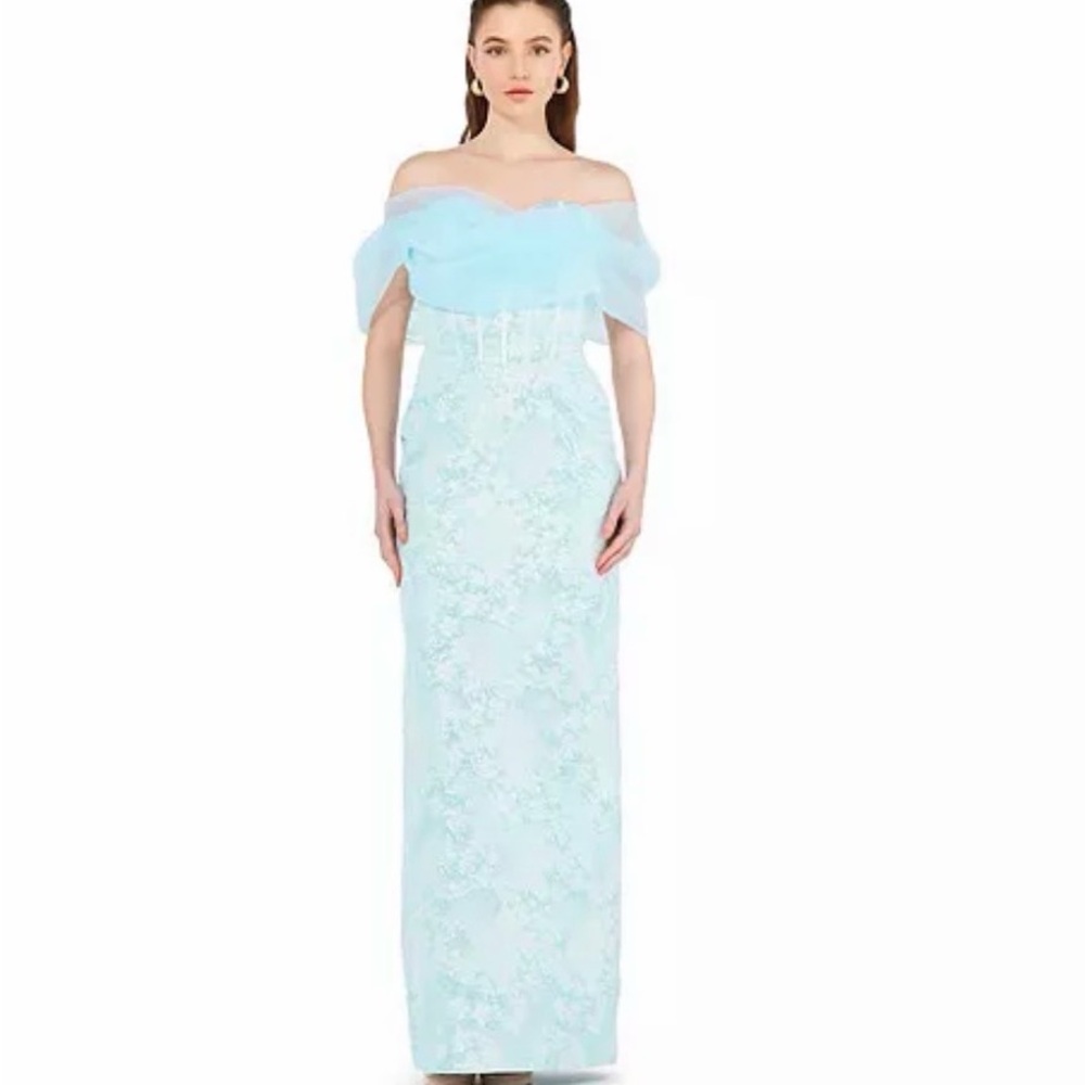 NWT AMRI Elegant Off-Shoulder Blue Gown